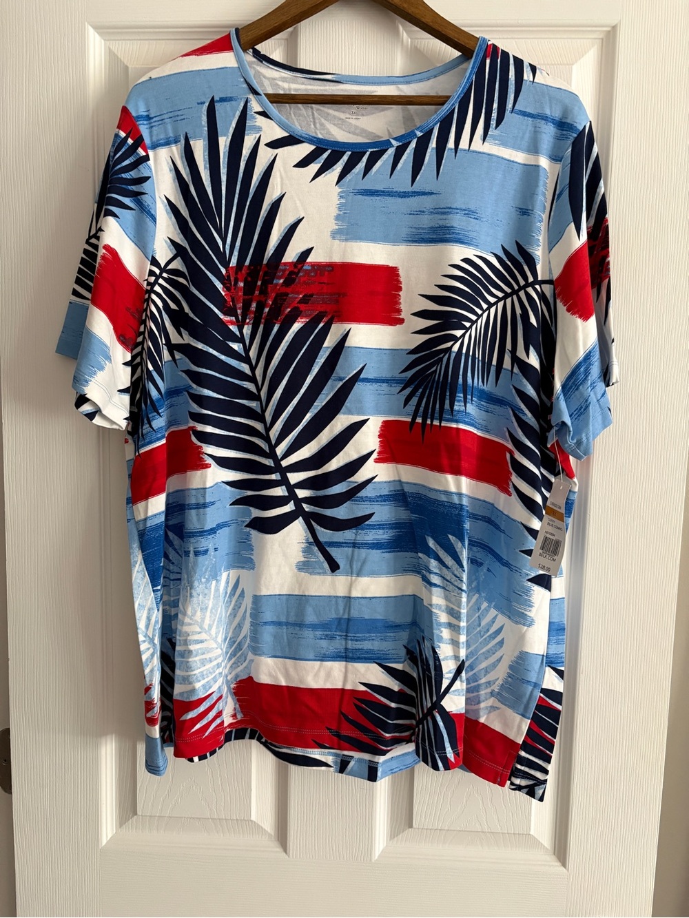Tropical Palm Print Short Sleeve Tee - Blue, Red, Navy